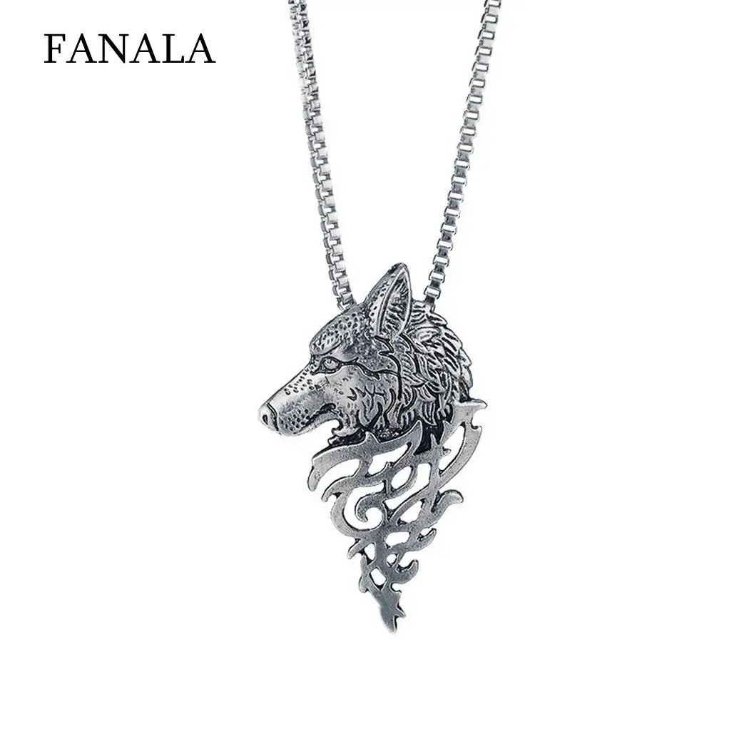 

Chain Head Men Pendant Alloy Style Animal Gift Wolf Necklace Retro