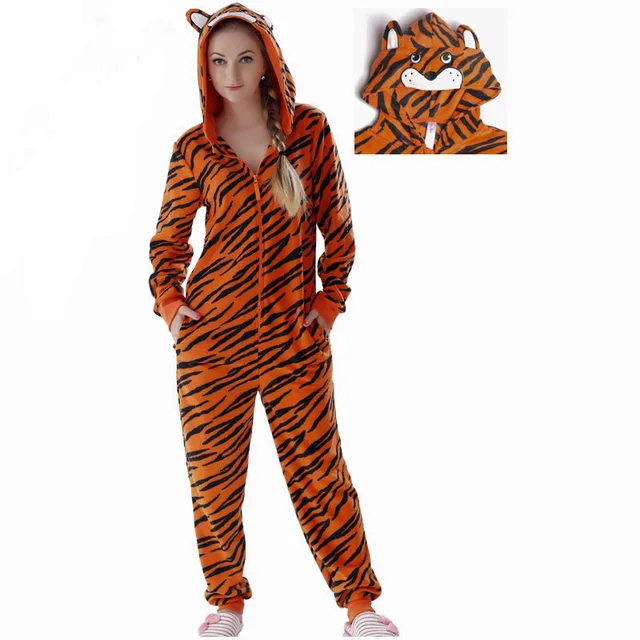 Dropshipping Plus Size Fleece Tiger Pyjamas Women Stitch Animal