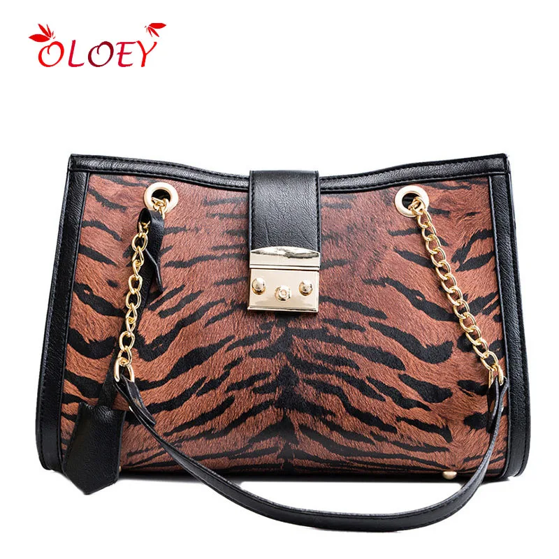

OLOEY Fashion Brand Women Handbags High Quality Soft Leopard PU Patchwork Women Shoulder Bag Chain Large Female Bag Sac A Main