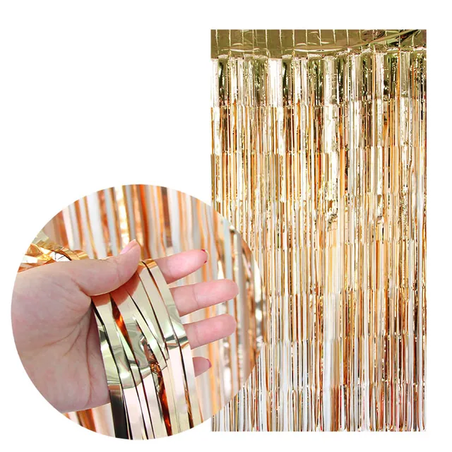 1x2m Rose Gold Metallic Foil Fringe Tinsel Backdrop Curtain Garlands