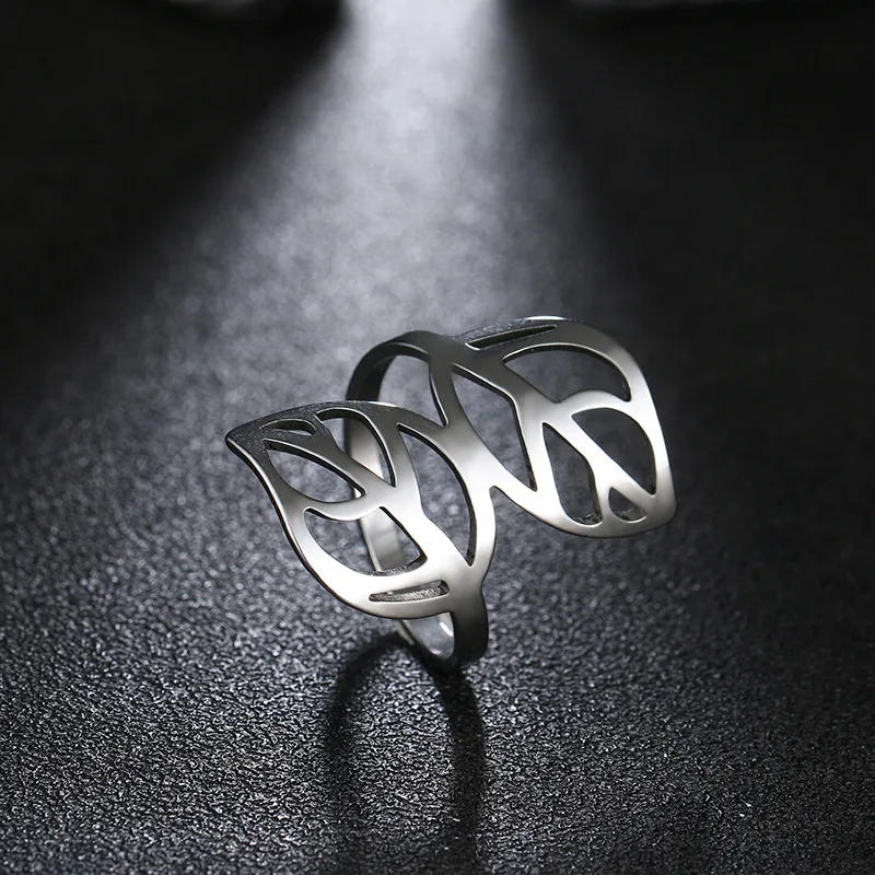 QianBei itanium кольца из нержавеющей стали для женщин с двойной лист ювелирные изделия оптом R16
