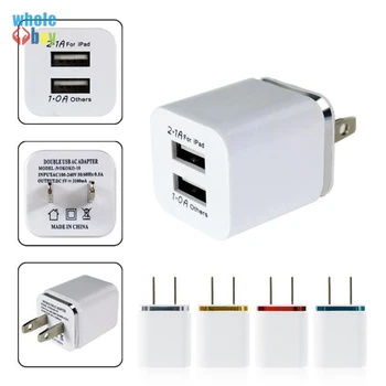 

100pcs Colorful 2A+1A US/EU Plug AC Power Adapter Home Trave Wall 2 port dual USB Charger for iPhone 4 5 6 plus for Samsung HTC