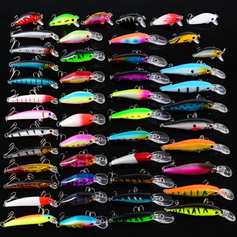 

48PCS Minnow Lure Kit Mixed 5 Type 9.5cm/7g 5cm/4g 7.9cm/5g 7.1cm/8g 10cm/9.4g Artificial Bait Hook 4#-8# Fishing Tackles