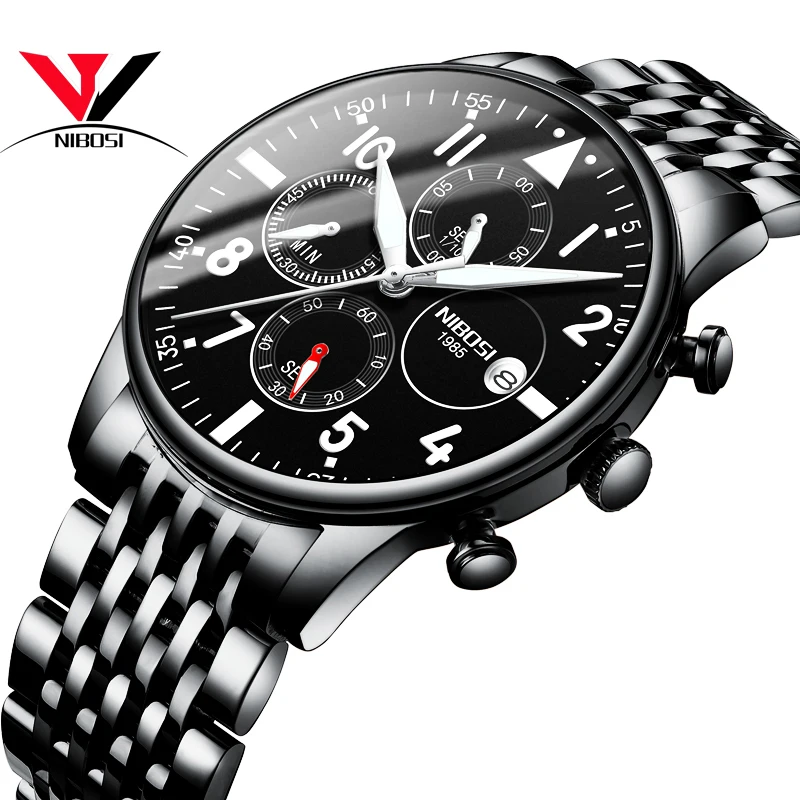 

Relogios NIBOSI Masculinos Top Brand 2019 Watch Men Black Quartz Wristwatch Sports Watches For Men Full Steel Male Clock Saat