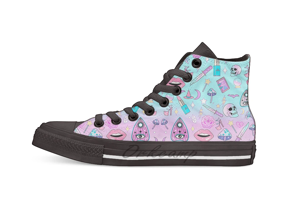 

Girly Pastel Witch Goth Pattern Design breathable Casual High Top lace-up Canvas shoes sneakers For Drop shipping