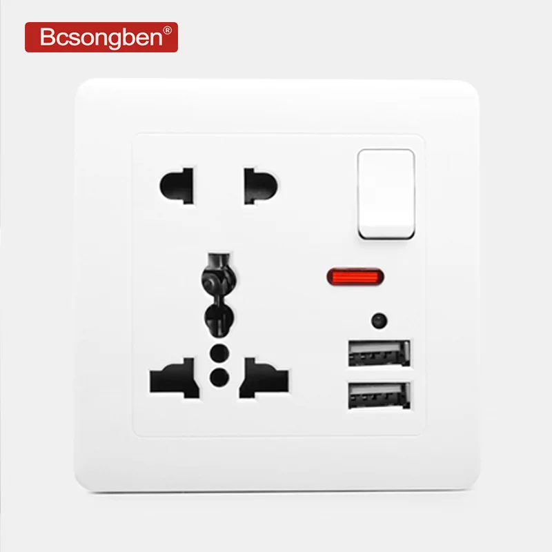 

Bcsongben wall power socket Double usb Universal five Hole Switch control socket 2.1A Wall Charger Adapter Plug Socket Power