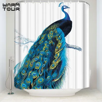

WARMTOUR Shower Curtain Extra Long Fabric Bath Shower Curtains Proud Peacock Welcome Mildew-resistant Bathroom Decor Sets