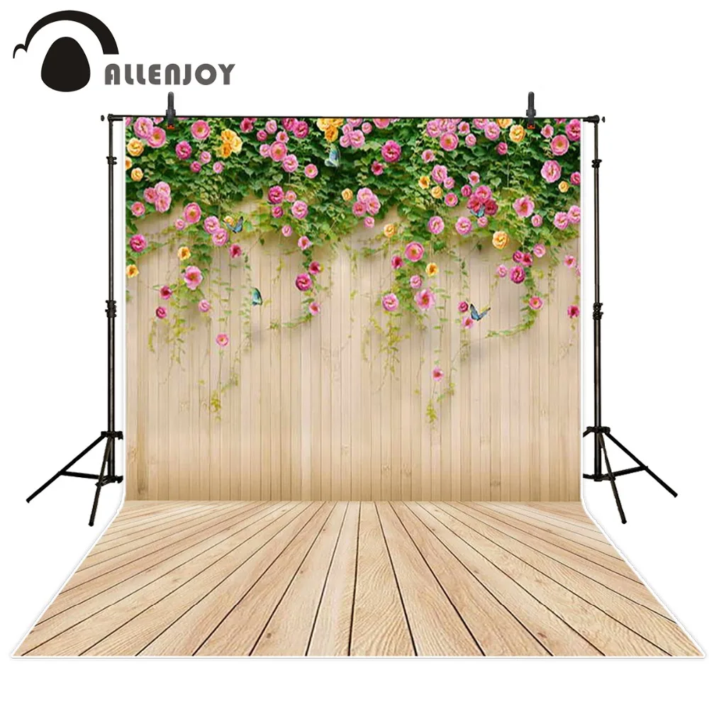 

Allenjoy backgrounds for photography studio Wooden plants flowers butterfly wedding Birthday backdrop photocall original design