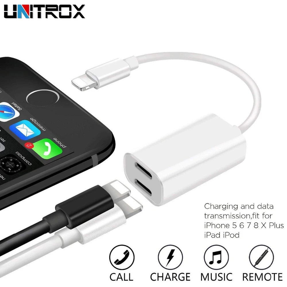 

Adapter & Splitter Dual for Lightning to Headphone Audio+Charge Jack Cable Sync Music Control for iPhone 7 8 Plus X iOS 10-12.1