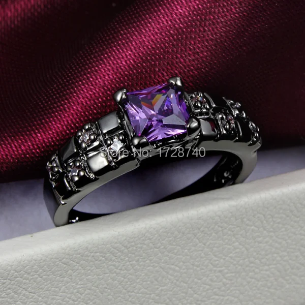 sz 6 8 black gold filled princess cut purple cz women wedding ring free shipping - Purple Wedding Rings sz 6 8 black gold filled princess cut purple cz women wedding ring free shipping - Purple Wedding Rings