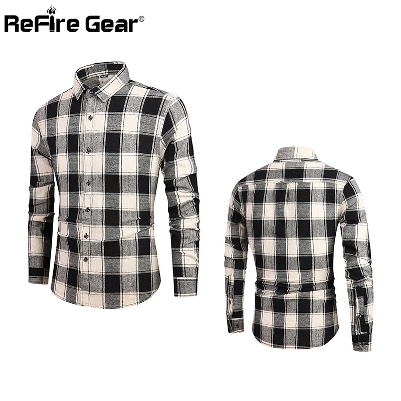 Рубашка ReFire Gear мужская с длинным рукавом хлопок Повседневная блуза в клетку