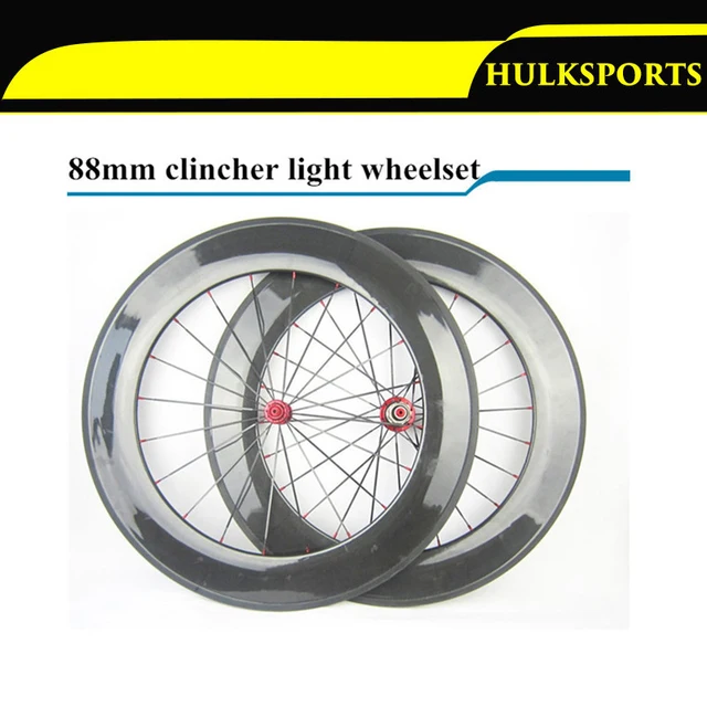 Best price at $477 Cheap 1 Pair 700c 3K UD Surface Carbon Wheelset Light Chinese Carbon Wheels 88mm Carbon Clincher Road Bike Wheels Powerway R51 Hub