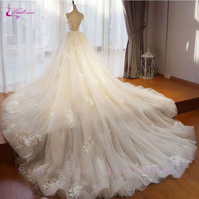 Waulizane шикарные свадебные платья из органзы изысканная вышивка аппликации o-образным вырезом 2 в 1 Съемный Поезд свадебное платье на заказ