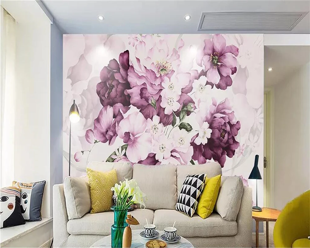 Обои на заказ красивые фиолетовые Акварельные Цветы ручной работы гостиная