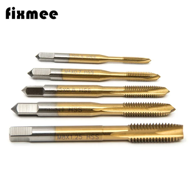 

11/11Hand Tools M3-M8 High Speed Steel Screw Tip Titanium Coated HSS Metric Straight Flute Thread Screw Tap Plug Tap