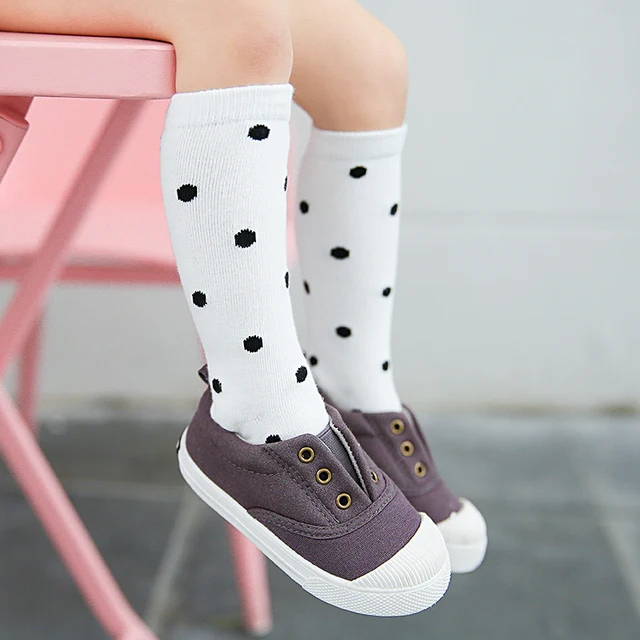 Dots pattern Black White Baby Girl's Knee Socks