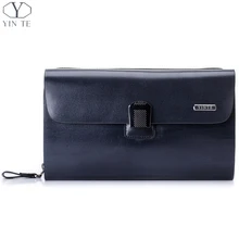 YINTE Fashion Men’s Clutch Wallets Leather Purse England Style Blue Clutch Passport Wallet Card Holder Men’s Wrist Bags T8006-3