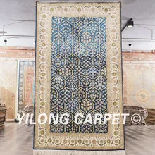 YILONG 3'x5' Шелковый Классический ковер ручной работы персидский цветочный синий ковер(SL131B3x5