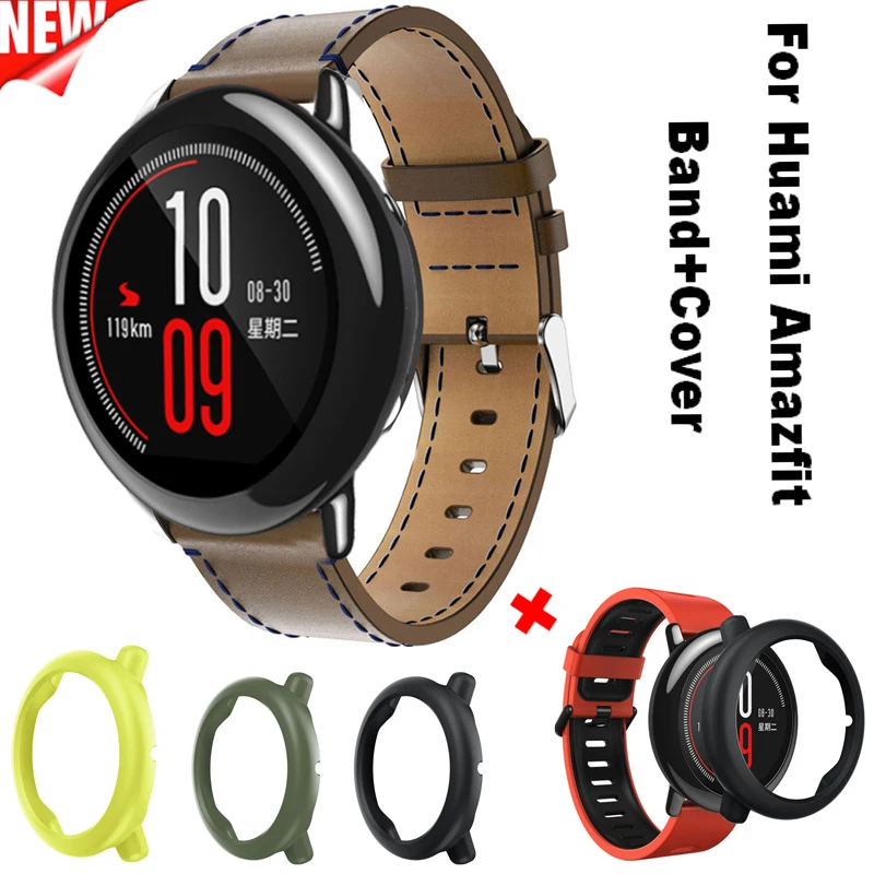 

2 In1 Genuine Leather Watch Strap For Xiaomi Huami Case Cover Replace Watch Bracelet Band For Xiaomi Huami Amazfit A1602 Strap