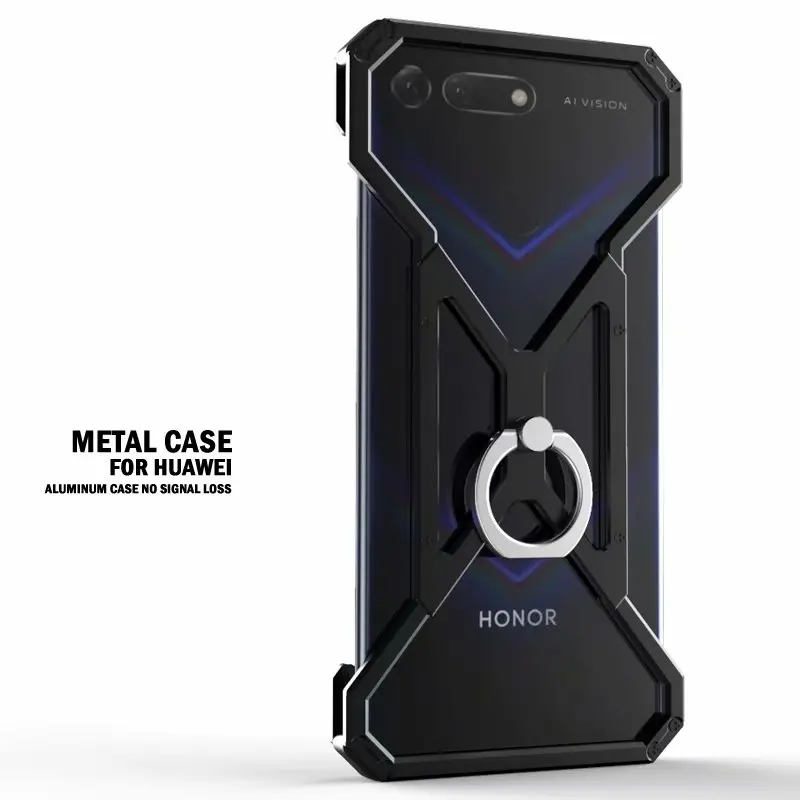 Роскошный Алюминиевый металлический чехол для huawei Honor V20 V10 V9 10 9 8 Lite, мощная броня, ударопрочный чехол-бампер, металлическая рамка - Цвет: black ring