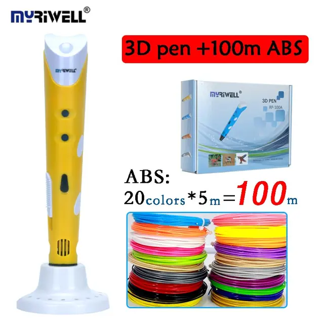 Special Price Original Myriwell 3D pen RP-100A add 20 colors 100 meters ABS filament 3D printing pen Artistic education kid best birthday gift