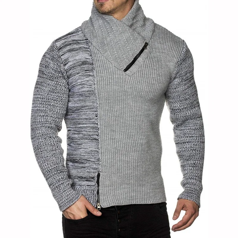 Men's Knit Sweater with Scarf Collar Slim Zip Hoodie Sweater Hip Hop Streetwear High Quality Long Sleeve Casual Man's Sweaters Men's Knit Sweater with Scarf Collar Slim Zip Hoodie Sweater Hip Hop Streetwear High Quality Long Sleeve Casual Man's Sweaters