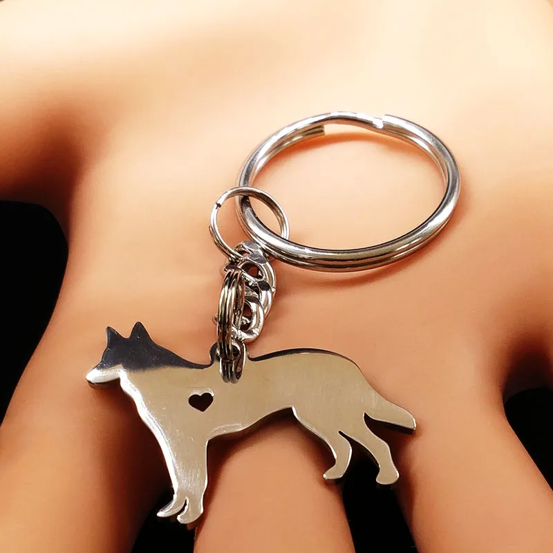 Llavero Perro Acero Inoxidable YAYAKO - Australian Shepherd Plateado, 28x39 Mm - Regalo Para Amantes De Perros