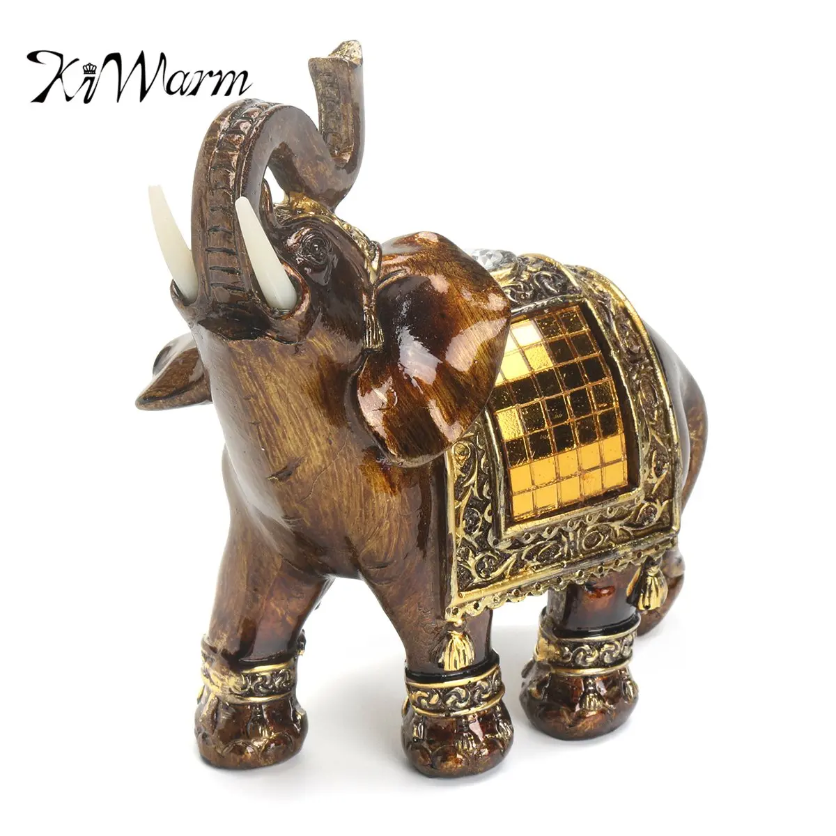 

KiWarm Feng Shui Elegant Elephant Golden Statue Lucky Wealth Figurine Gift Home Decor Ornament Sculpture Artwork Craft