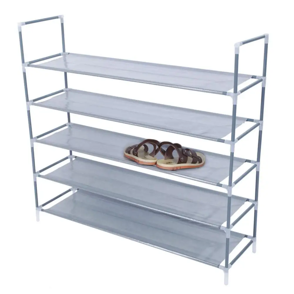 

Simple Assembly 5 Tiers Non-woven Fabric Shoe Rack With Handle Gray Tiers Shoe Rack Home Storage Supplies High Quality