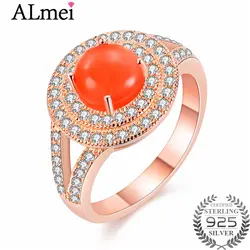 Almei 2ct оранжевый натуральный агат Halo обручальные кольца Для женщин розового золота Цвет африканские бусы 925 пробы-серебро-ювелирные изделия