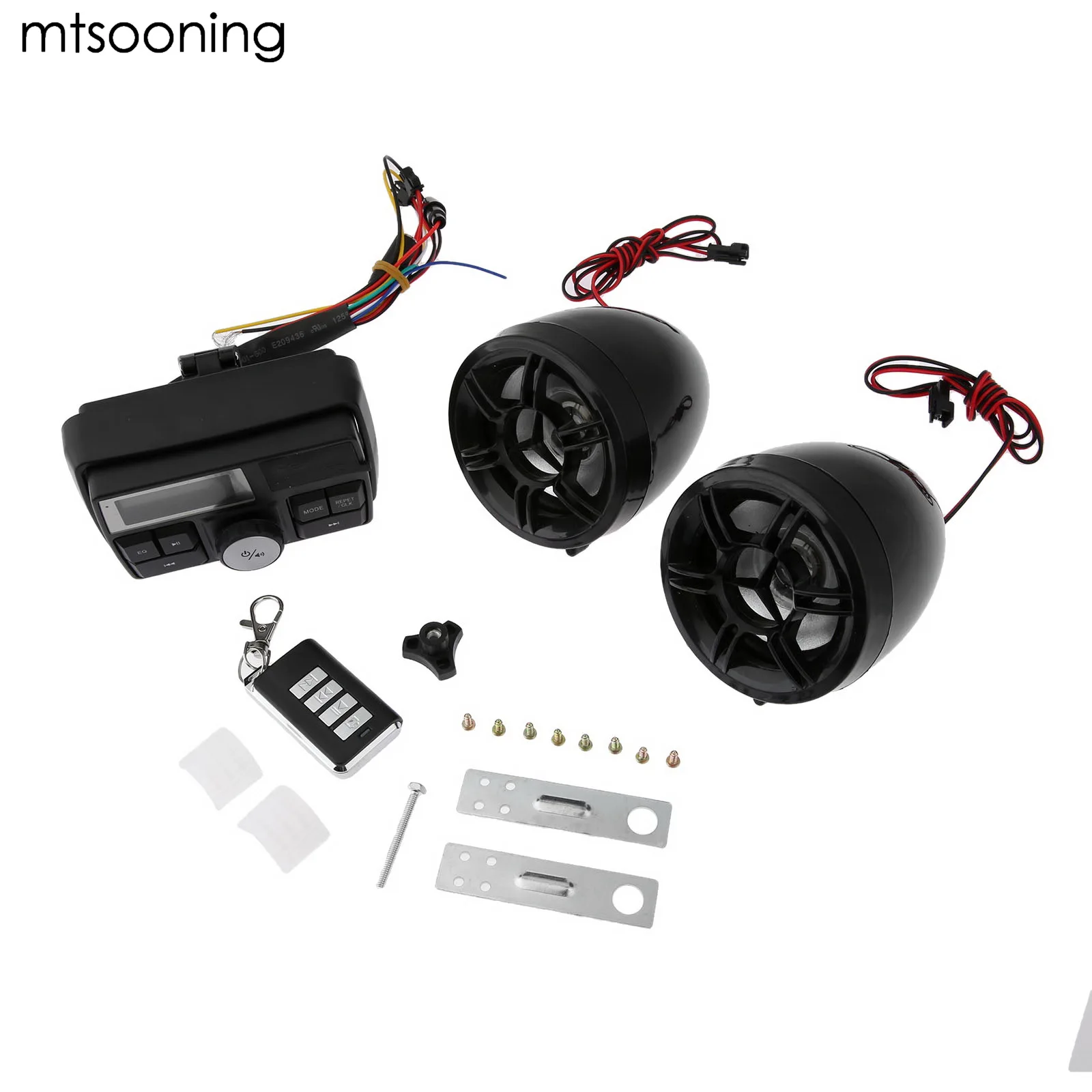 

mtsooning Anti-Theft Motorcycle Audio Set Radio Speaker Moto Amplifier 12V MP3 Music Player Scooter Alarm TF Card Stereo control