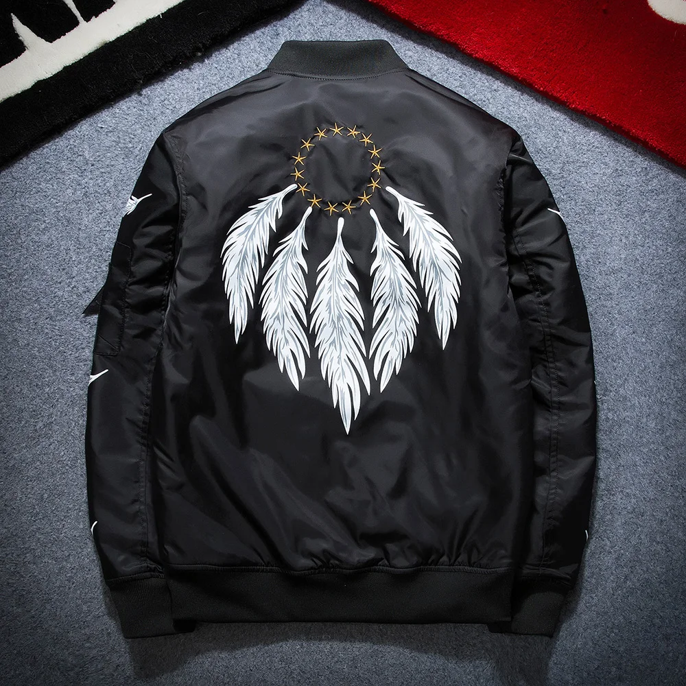 Online Herren Herbst Jacke Druck federn Stehkragen Bomber Jacke Mode Outwear männer dünne Mantel Bombe Baseball warm Jacken