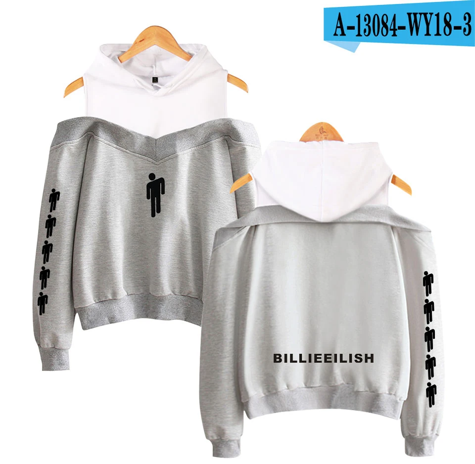 Billie Eilish, с принтом, с открытыми плечами, толстовки, женские, летние, хлопковые, с длинным рукавом, хит-хоп, модная, с капюшоном, одежда XXL - Цвет: Армейский зеленый