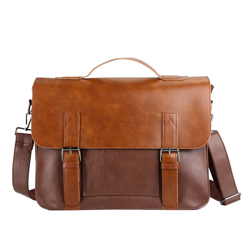 Брендовый мужской портфель, сумка через плечо, сумки-мессенджеры, повседневный деловой портфель для ноутбука, мужские брендовые дизайнерские простые сумки через плечо - Цвет: light coffee