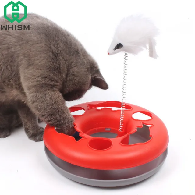 WHISM Funny Pet Toys Cat Crazy Spring Mouse Disk Interactive Amusement Plate Play Disc Turntable Cat Training Toys Cat Supplies