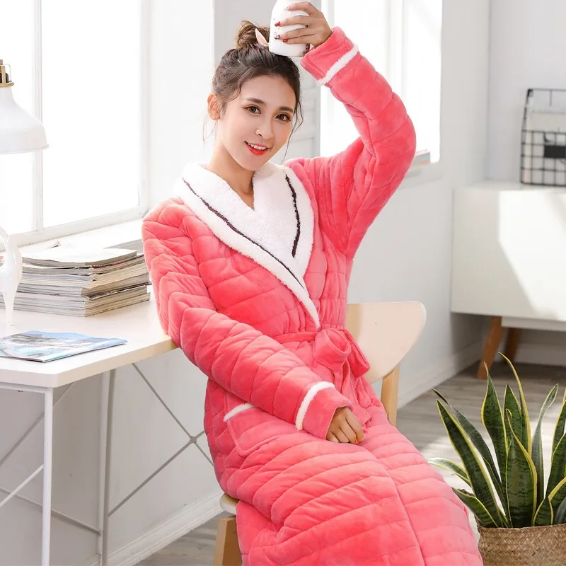 Women Winter Sleeping Robes Night Wear Clothes Women Pajamas Adjustable Waist Flannel Thick Warm Pajamas Winter Padded Robe JW335 (16)