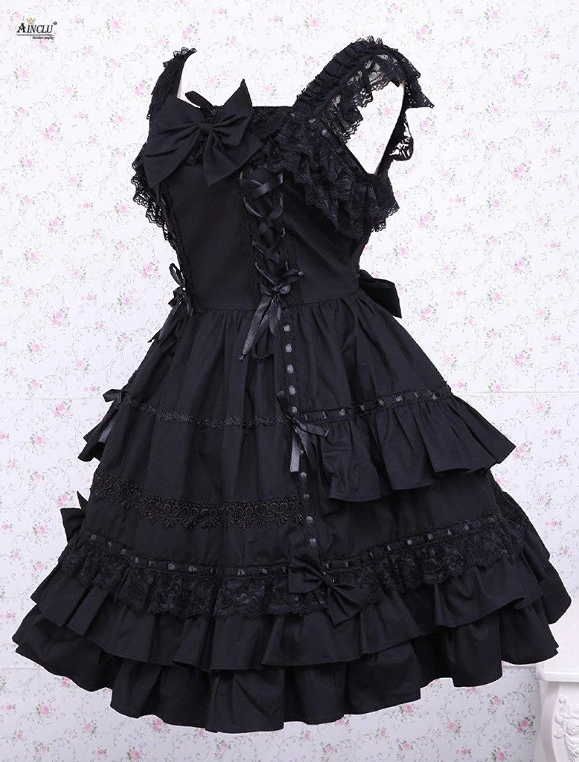 Платье средней длины Ainclu XS-XXL женское хлопковое черное платье без рукавов классическое платье лолиты с кружевом/бантом/лентой вечерние/другие