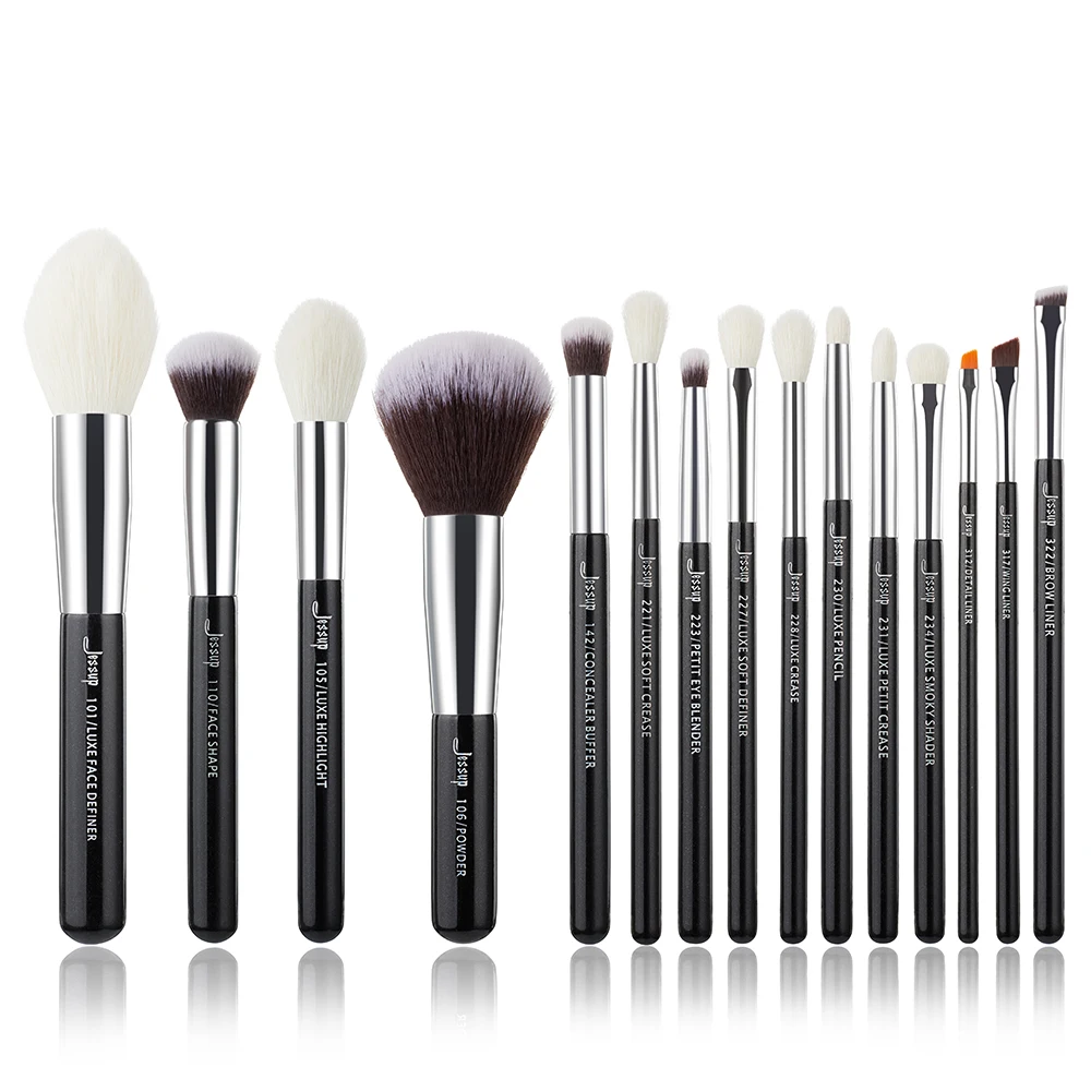 Кисти для макияжа черно серебристые 15 шт.|jessup brushes|professional makeup brushesset brushes |