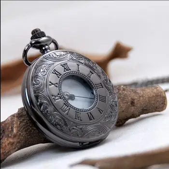 

New fashion quartz black Roman numerals Hollow out Vintage Good quality steampunk Necklace pocket watches