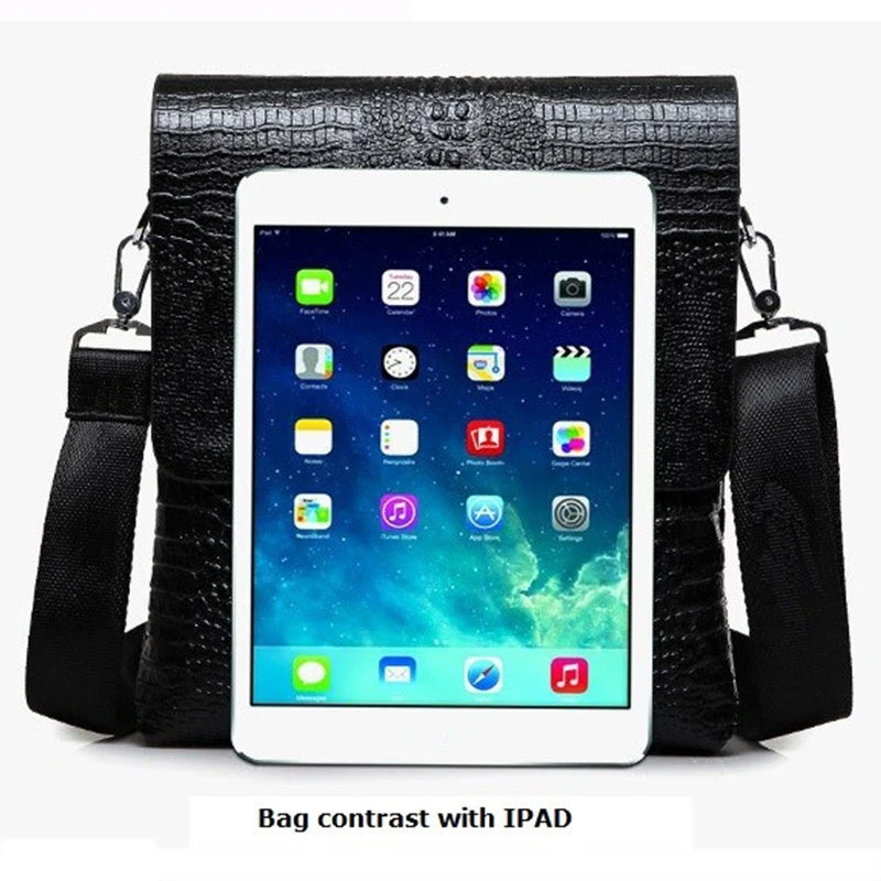 حقيبة كتف من جلد التمساح للرجال ، حقيبة ساعي البري...