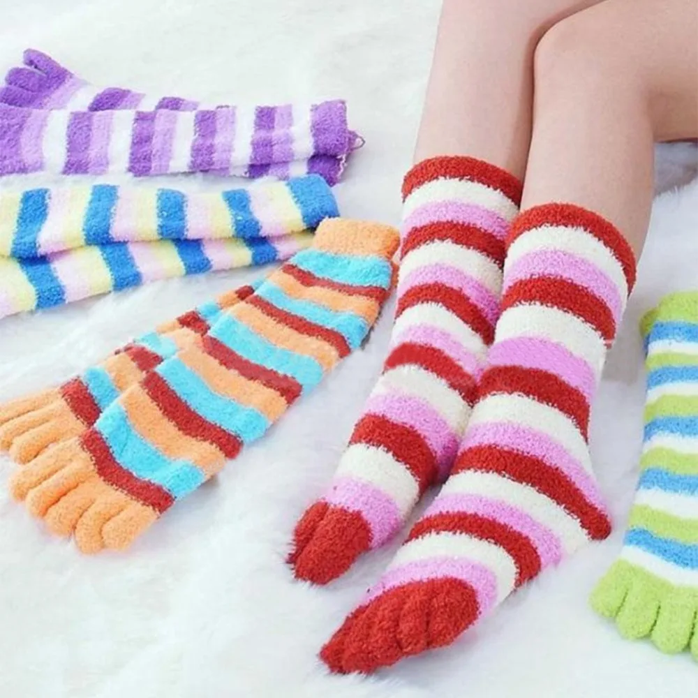 Hot Fashion Warm Long Women Girl Cotton Socks Five Fingers Toe Socks