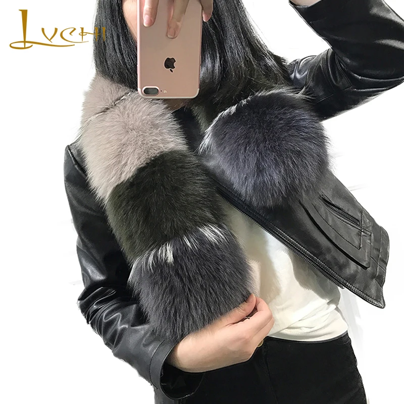 Женские шарфы из натурального Лисьего меха LVCHI теплые разноцветные с воротником