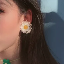 Dayoff корейский цветок ромашки серьги гвоздики женские серьги летние прозрачные Сушеные цветок большие серьги для женщин ювелирные изделия E360