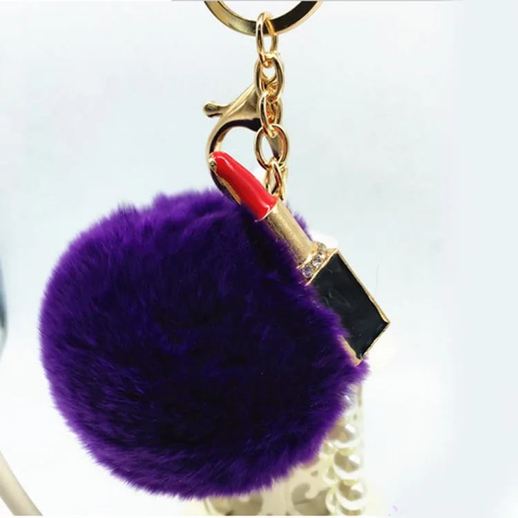 Felyskep модная помада мех Pom брелок настоящий Рекс RabbitFur мяч брелок для женщин сумка кулон 024WA - Цвет: dark purple