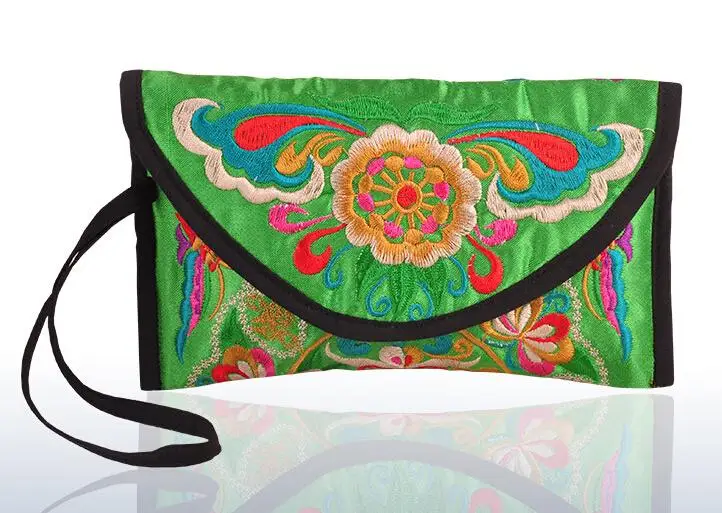 10pcs/lot  woman Embroidered Wallet Purse Handmade Ethnic Flowers Embroidery Women Long Wallet Day Clutch HandBag