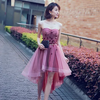 

Sequins Elegant Homecoming Dresses Women Rhinestone Sexy High Low Party Graduation Dress Tube Top Beads Cheap Evening Gown