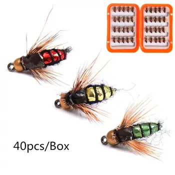 

40pcs/lot Fly Flie Fishing Hook Fly Tying Fishing Lure Kit Set Dry Flies Hooks Feather Wing Artificial Bait Fishing Tackle Box