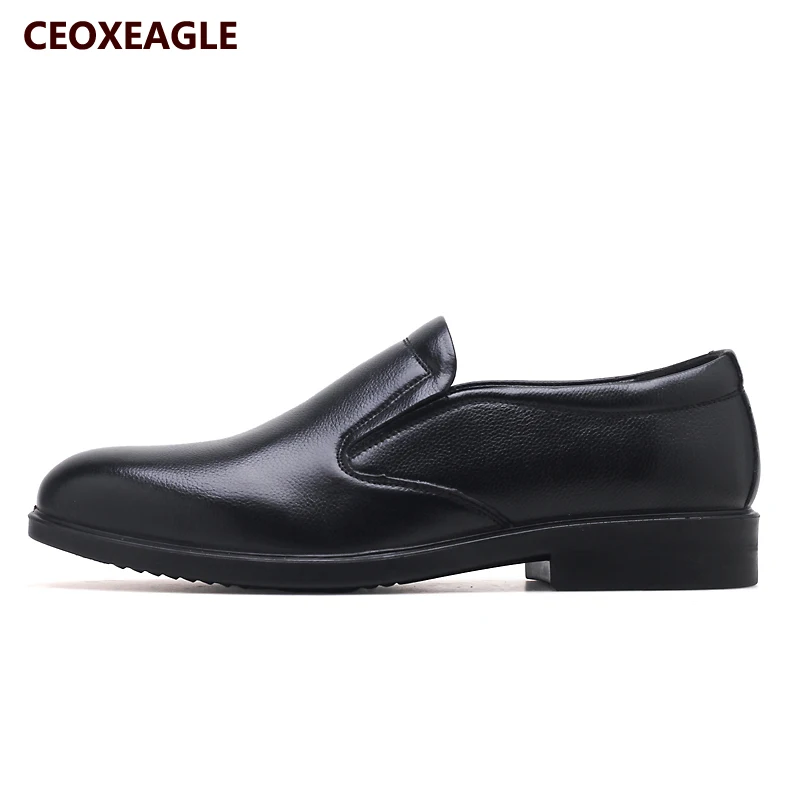 

New Spring Black Men Dress Shoes Men Business Flat Shoes Black Genuine Leather High Quality Soft Low Top Men Formal Office Shoes