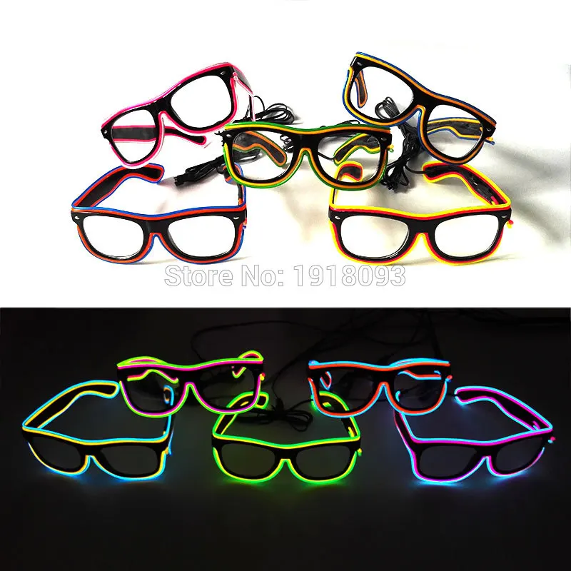 

2019 New Bright Glasses 26 Style Flashing EL wire Novelty Lighting Neon LED Rave Costume Glowing For Halloween,Party,Cosplay