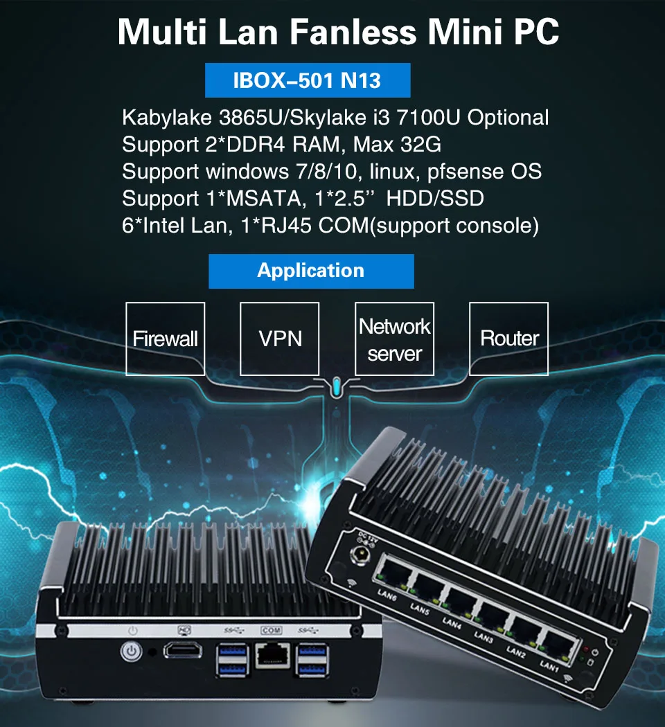 Minisys Pfsense безвентиляторный мини ПК x86 core i3 7100u celeron 3865u 6* Intel Lans DDR4 linux брандмауэр маршрутизатор DHCP vpn-сетевой сервер